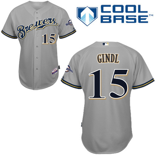 Caleb Gindl #15 Youth Baseball Jersey-Milwaukee Brewers Authentic Road Gray Cool Base MLB Jersey